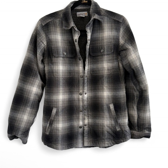 Carhartt Black and White Plaid Shacket size small J4 - Picture 2 of 2